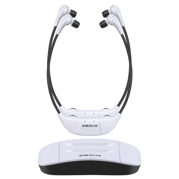 SIMOLIO Dual Wireless Headphones for TV Watching with Spare Battery for Seniors, Tone and Balance Control, Ambient Sound Listener, By-pass, 164 ft Range, No Audio Delay, SM-824D2