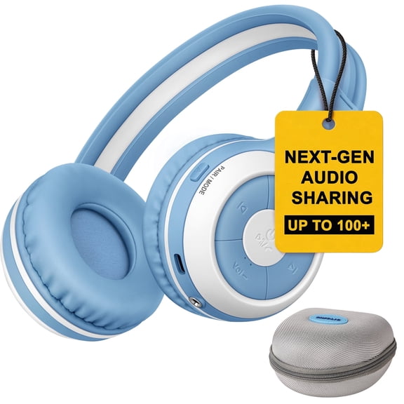 SIMOLIO Manyshare Kids Bluetooth Headphones for Group Listening, Connect 100+ Headsets to Any Single Bluetooth Device, Built-in Mic, Foldable for School, Airplane, Travel, Pad