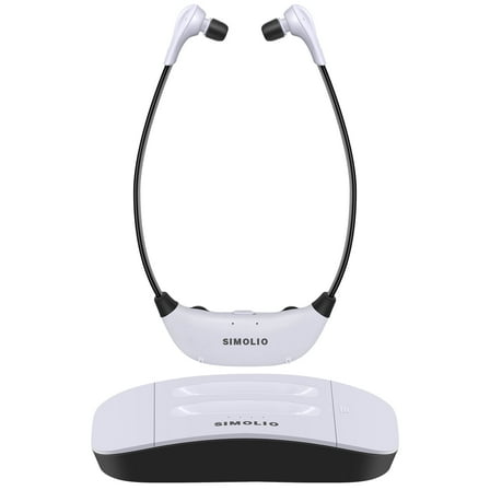 SIMOLIO Wireless TV Headphones with 2.4G Digital Transmitter Charging Dock, Wireless Headphones for TV Watching with Tone & Balance Control for Seniors, Optical/RCA/AUX, 164ft, SM-824D1-W (New)