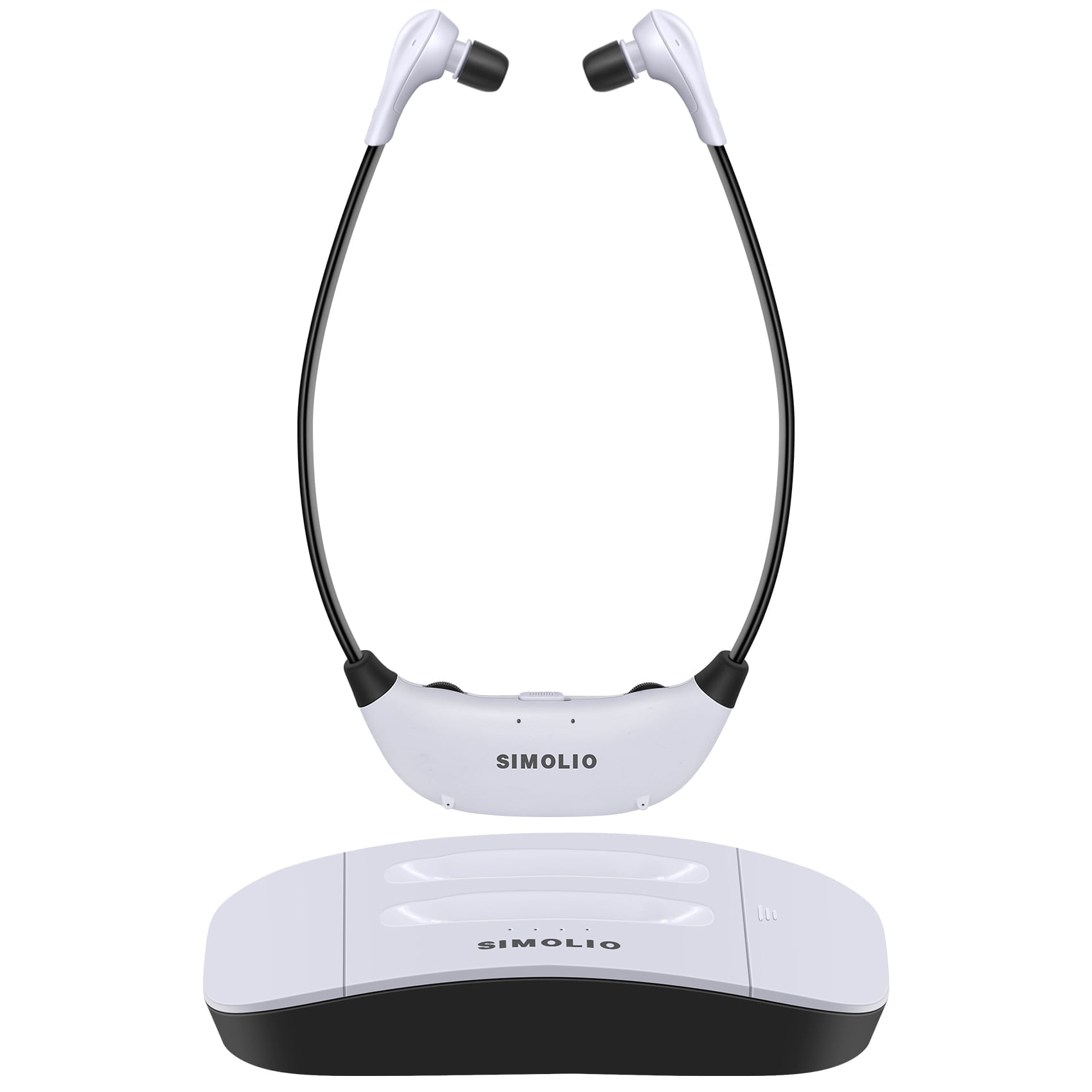 SIMOLIO Wireless TV Headphones with 2.4G Digital  Transmitter Charging Dock, Wireless Headphones for TV Watching with Tone & Balance Control for Seniors, Optical/RCA/AUX, 164ft, SM-824D1-W (New)
