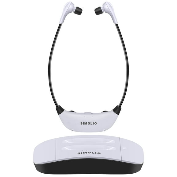 SIMOLIO Wireless TV Headphones with 2.4G Digital Transmitter Charging Dock, Wireless Headphones for TV Watching with Tone & Balance Control for Seniors, Optical/RCA/AUX, 164ft, SM-824D1-W (New)