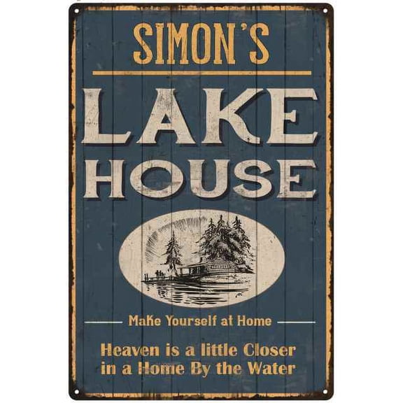 SIMON'S Lake House Blue Cabin Home Decor Gift 12x18 Metal 112180038383