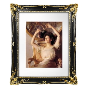 SIMON'S SHOP 11x14 Picture Frame Matted to 8x10 Photo, Vintage Black Picture Frames 11x14 with Mat, Baroque Style Wall and Tabletop Display Poster Frames
