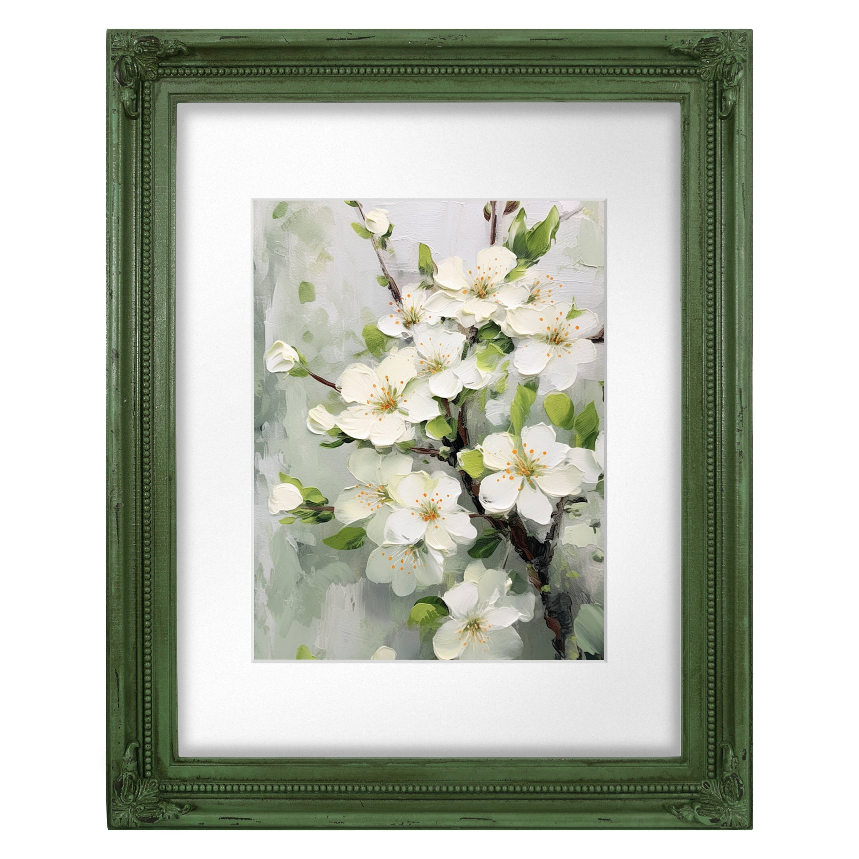 SIMON'S SHOP 11 x 14 Picture Frame Matted to 8 x 10 Photo, Distressed Green Rustic Poster Frames for Wall and Tabletop