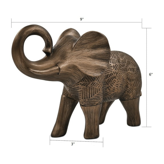 Bronze Elephant Sculpture, 6-inch Tall Elephant Figurine for Table Shelf Decor, Animal Decorative Piece
