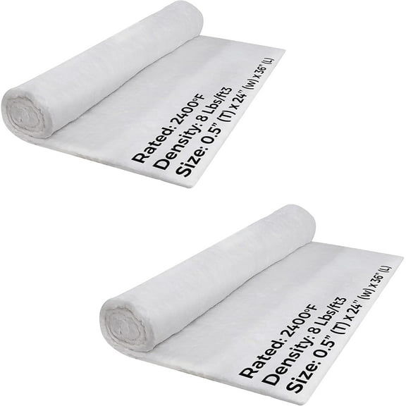 SIMOND STORE 2 Pcs Ceramic Fiber Blanket - 8# Density 2400F - 1/2"x24"x36" - High Temperature Insulation Baffle for Wood Stove Forge Furnace Fireplace Kiln Pizza Oven