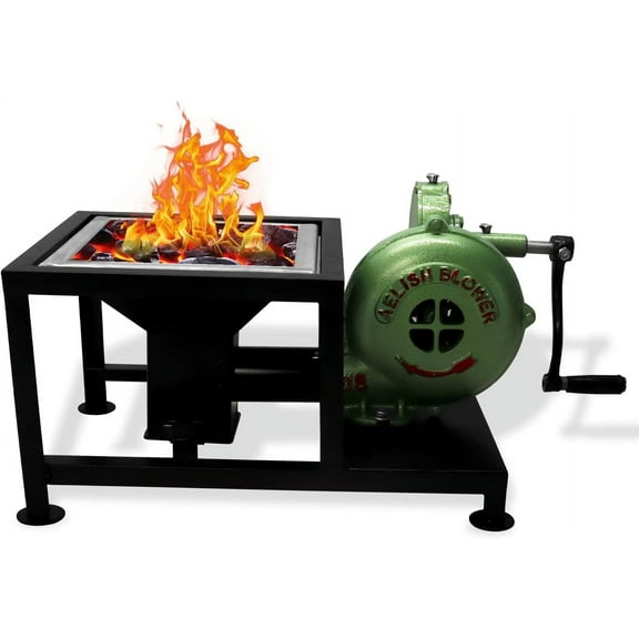 SIMOND STORE Blacksmith's Forge Pedal Type Handle Hand Blower for Knife Making Blacksmithing Forging Tools Equipment - Coal Forge Fire Pot Furnace, Cooking and BBQ Attachment with BBQ skewers Stand