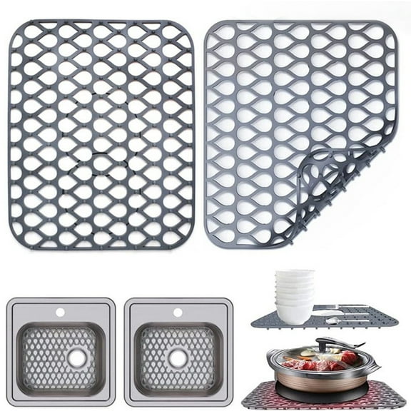 SIMPERF 2 Pack Silicone Sink Protector for Kitchen, Kitchen Sink Mats Grid Accessory Folding Non-slip Sink Mat for Stainless Steel Sink 13.58''x 11.6''