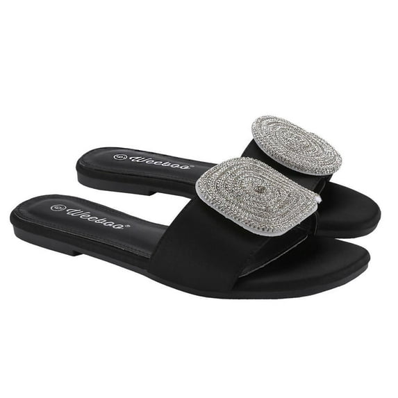 【SIMPLE-3】Women's Flat Rhinestone Sandals Fashion Slides light Slippers for Summer Walking Shoes Footwear Girl Shoe Rubber Comfort Tsinelas Nail