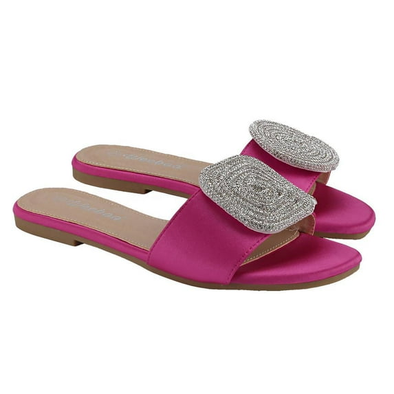 【SIMPLE-3】Women's Flat Rhinestone Sandals Fashion Slides light Slippers for Summer Walking Shoes Footwear Girl Shoe Rubber Comfort Tsinelas Nail