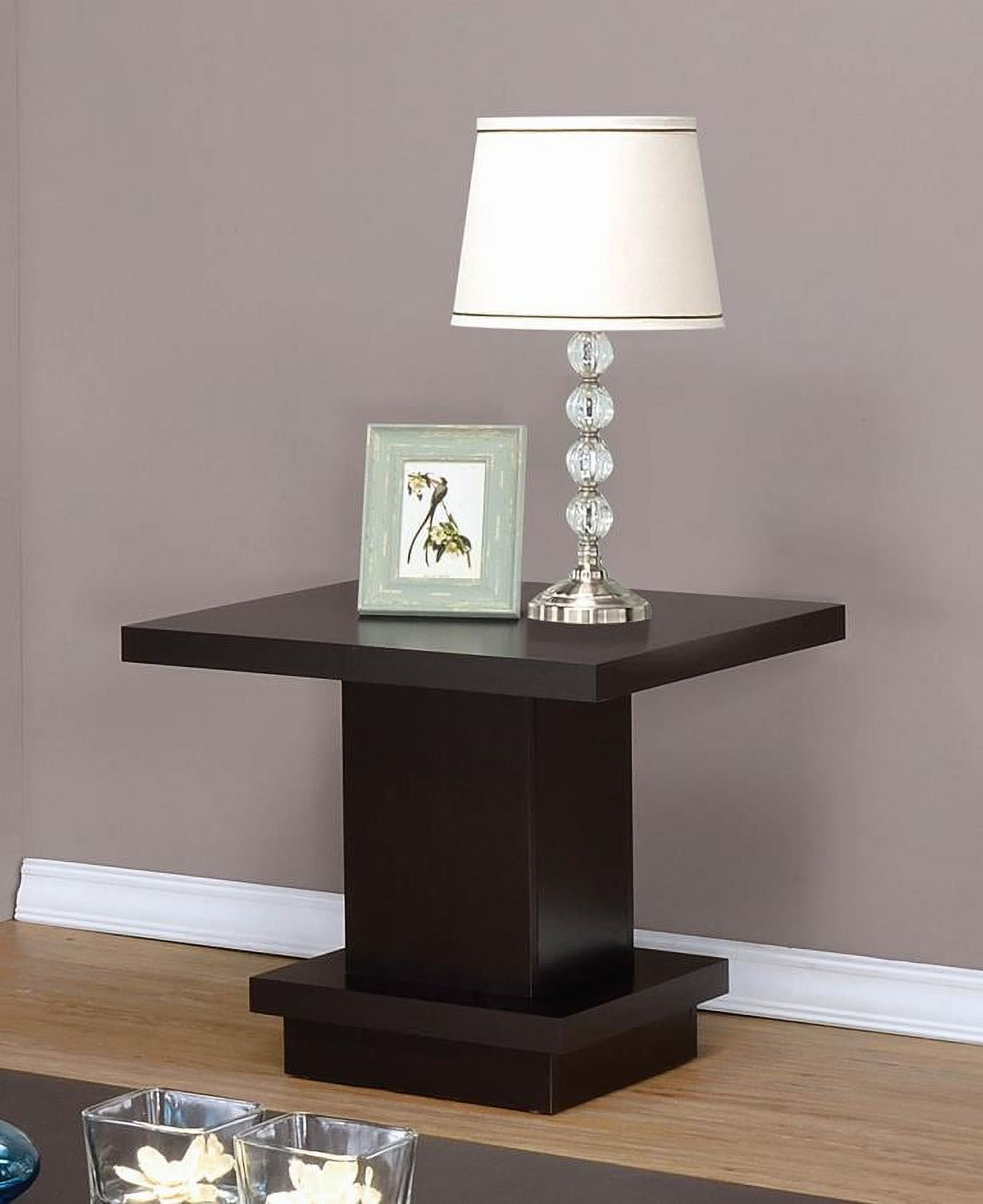 Transitional Cappuccino Square Wood End Table with Pedestal Base