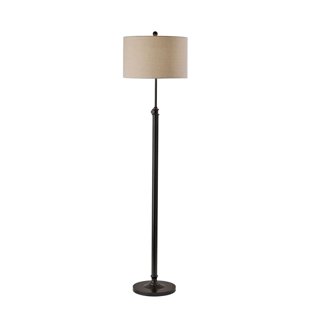 Adjustable Antique Bronze Floor Lamp with Oatmeal Linen Shade