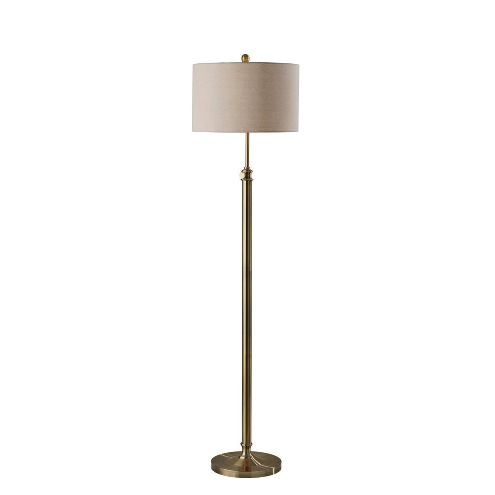 Adjustable Antique Brass Floor Lamp with Oatmeal Linen Shade