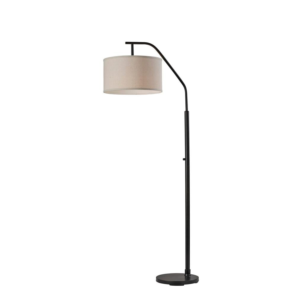 Arcadia 66'' Black Metal Arc Floor Lamp with Oatmeal Shade