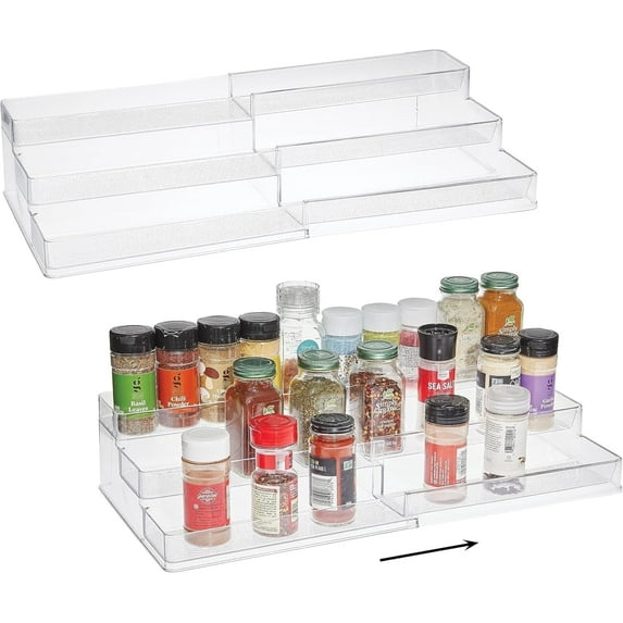 SIMPLEMADE 3-Tier Spice Rack Organizer - Versatile Storage Shelf for Kitchen, Bathroom, Bedroom & Office, Set of 2, Expandable Clear