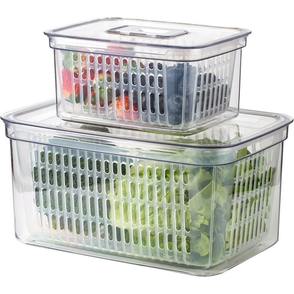 SIMPLEMADE Clear Refrigerator Organizer Bins, Pantry Organizer, Containers for Fridge and Freezer, Multipurpose Storage, 2 Pcs.