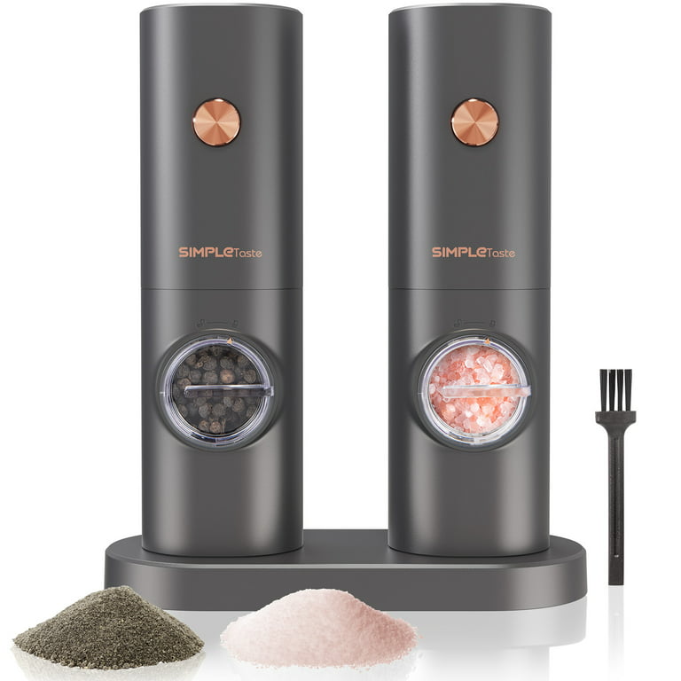 SIMPLETASTE Electric Salt and Pepper Grinder Set, Battery Powered with LED  light, Adjustable Coarseness, Automatic Grinding for Kitchen, ABS Material,  2 Pack, Black 