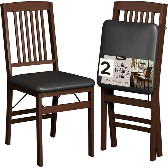 SIMPLEX Compact Folding Wood Dining Chairs (Set of 2) No Assembly, PU Leather Cushions, 400lb Load Capacity, Space-Saving Design for Apartment & Kitchen Use