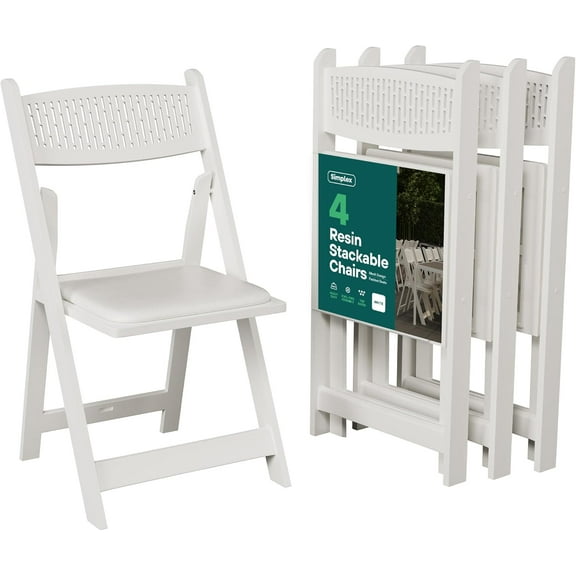 SIMPLEX White Stackable Folding Chairs, with Padded Seat & Mesh Back, Padded Indoor/Outdoor Folding Chair, Lightweight Foldable Chairs, Weight Capacity 800LBs (4 Pack)