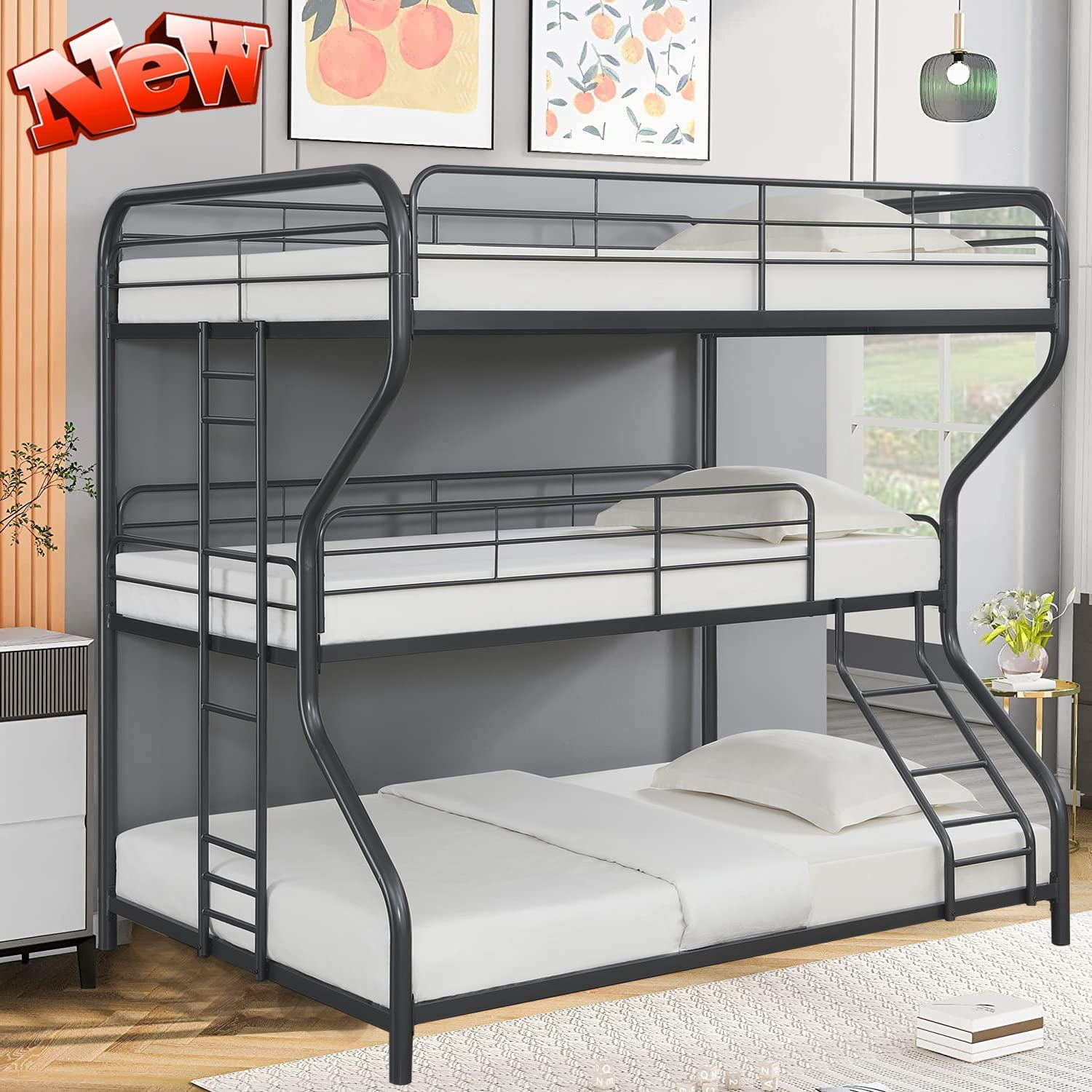 SIMPLEZC Upgraded Version Thicken Metal Full Over Twin Over Full Triple