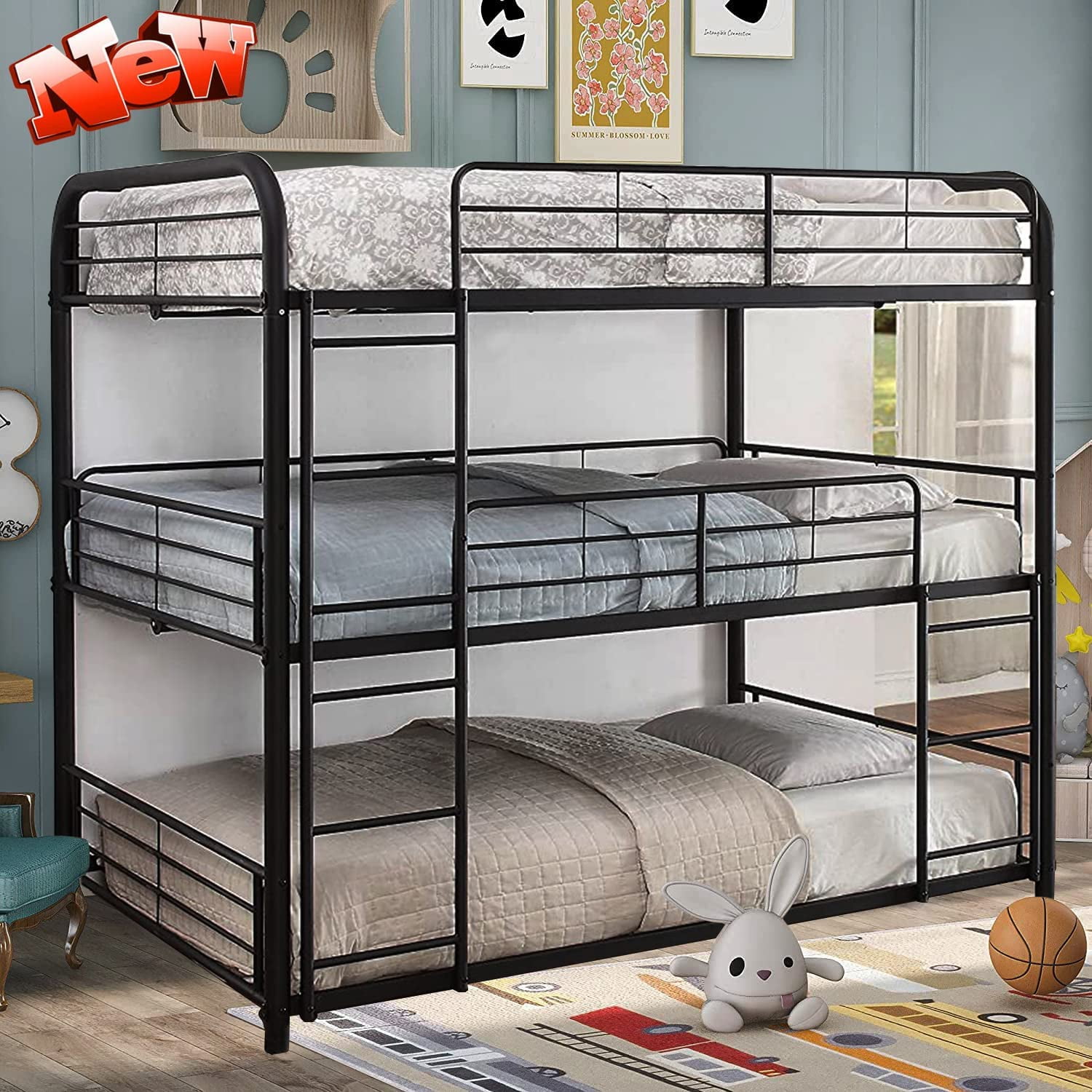 SIMPLEZC Upgraded Version Thicken Metal Full Over Twin Over Full Triple