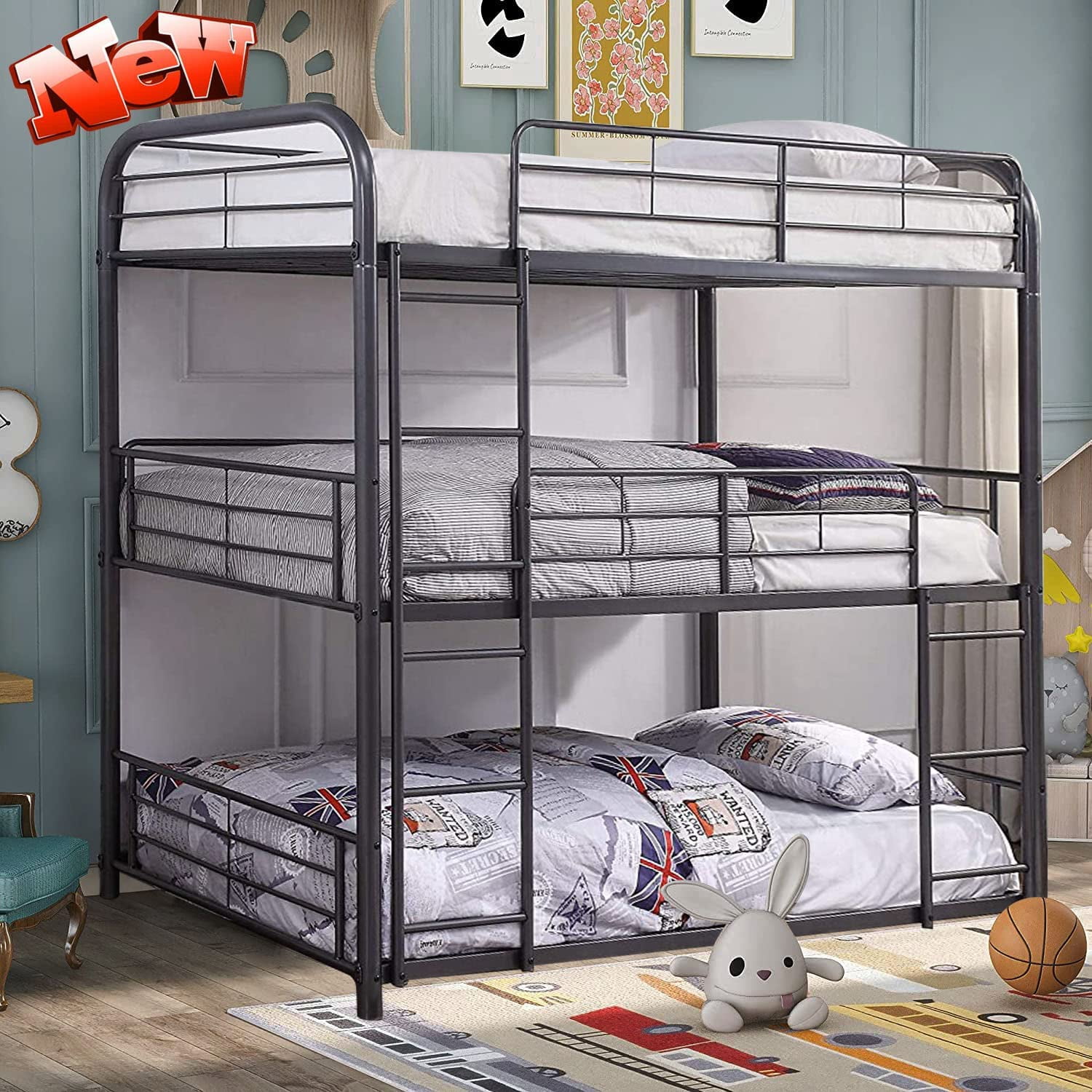 SIMPLEZC Upgraded Version Thicken Metal Full Over Twin Over Full Triple