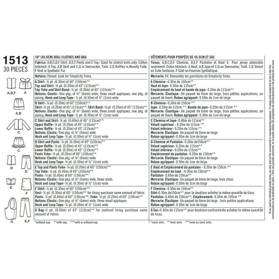 SIMPLICITY CRAFTS DOLL CLOTHES-ONE SIZE, Pk 1, Simplicity Patterns