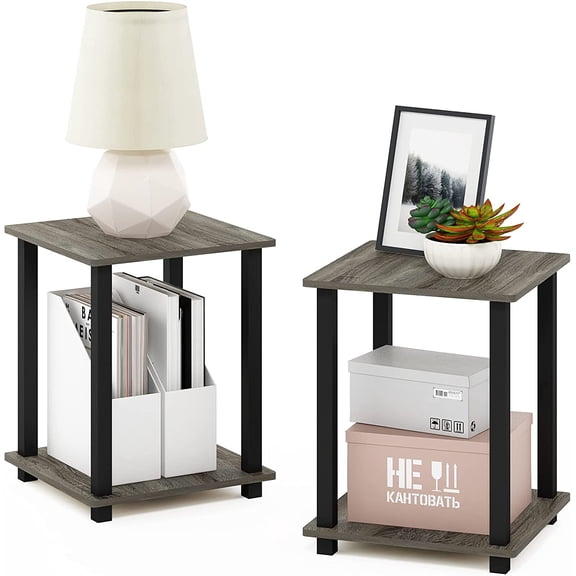 SIMPLISTIC Side Table Set of 2, 2-Tier Square Modern End Table, Nightstand, Night Stand, Bedside Table, Toolless Assembly, for Living Room, Bedroom, French Oak
