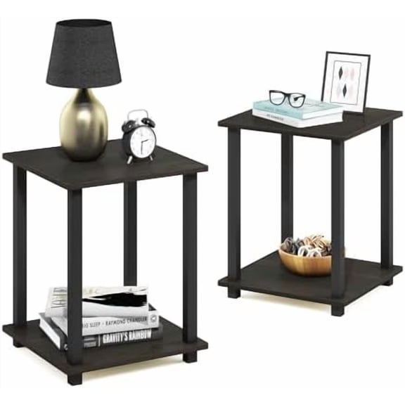 SIMPLISTIC Side Table Set of 2, 2-Tier End Table, Nightstand, Night Stand, Bedside Table, Easy Assembly, for Living Room, Bedroom, Espresso