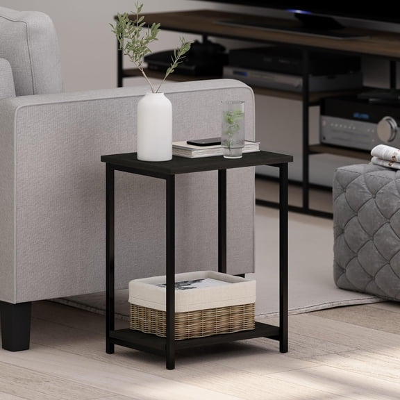 SIMPLISTIC Side Table Set of 2, Modern Metal Frame End Table with Open Shelf for Living Room Bedroom Espresso