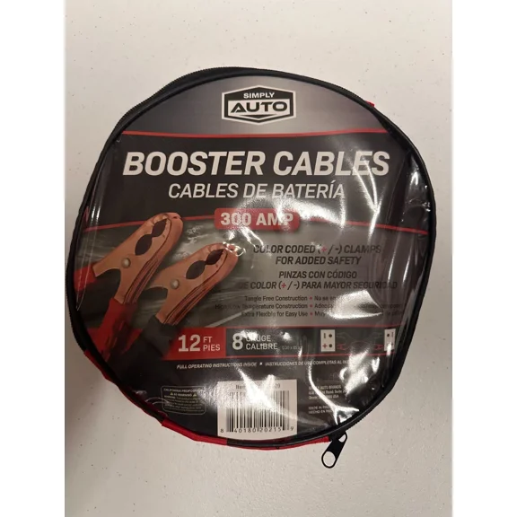SIMPLY AUTO 8 GAUGE 12 FT BATTERY BOOSTER CABLE EMERGENCY POWER JUMPER 300 AMP