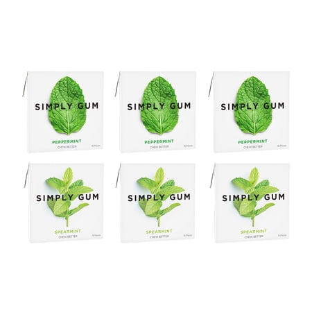 SIMPLY Gum Plastic-Free Chewing Gum Mint Lovers - Peppermint, Spearmint - 15 Pieces, 6 Pack