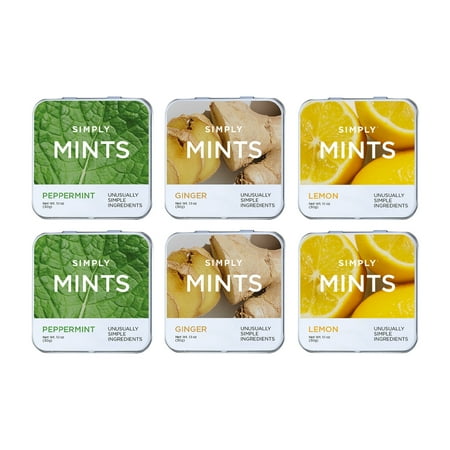 SIMPLY Natural Breath Mints, Citrus & Spice- Peppermint, Lemon, Ginger, 30 Pieces, 6 Pack