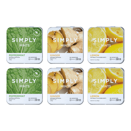 SIMPLY Natural Breath Mints, Citrus & Spice- Peppermint, Lemon, Ginger, 30 Pieces, 6 Pack