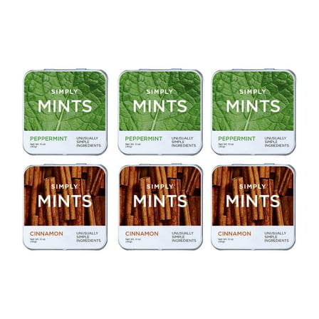 SIMPLY Natural Breath Mints, Mint & Spice Bundle- Peppermint, Cinnamon, 30 Pieces, 6 pack