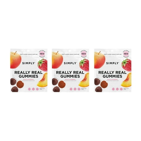 SIMPLY Really Real Gummies, Healthy Fruit Snacks, Peach & Raspberry, 3 Pack (5.3 oz)