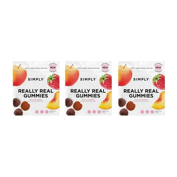 SIMPLY Really Real Gummies, Healthy Fruit Snacks, Peach & Raspberry, 3 Pack (5.3 oz)