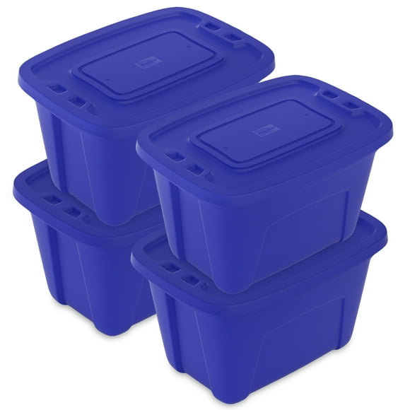 SIMPLYKLEEN 18-Gallon Reusable Stacking Plastic Storage Containers with Lids, Blue (Pack of 4),Holiday Organizer, Stackable Bins, Nestable Organizer, Plastic Storage Containers