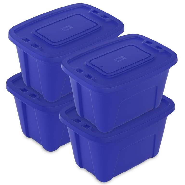 SIMPLYKLEEN 18-Gallon Reusable Stacking Plastic Storage Containers with  Lids, Blue (Pack of 4),Holiday Organizer, Stackable Bins, Nestable  Organizer