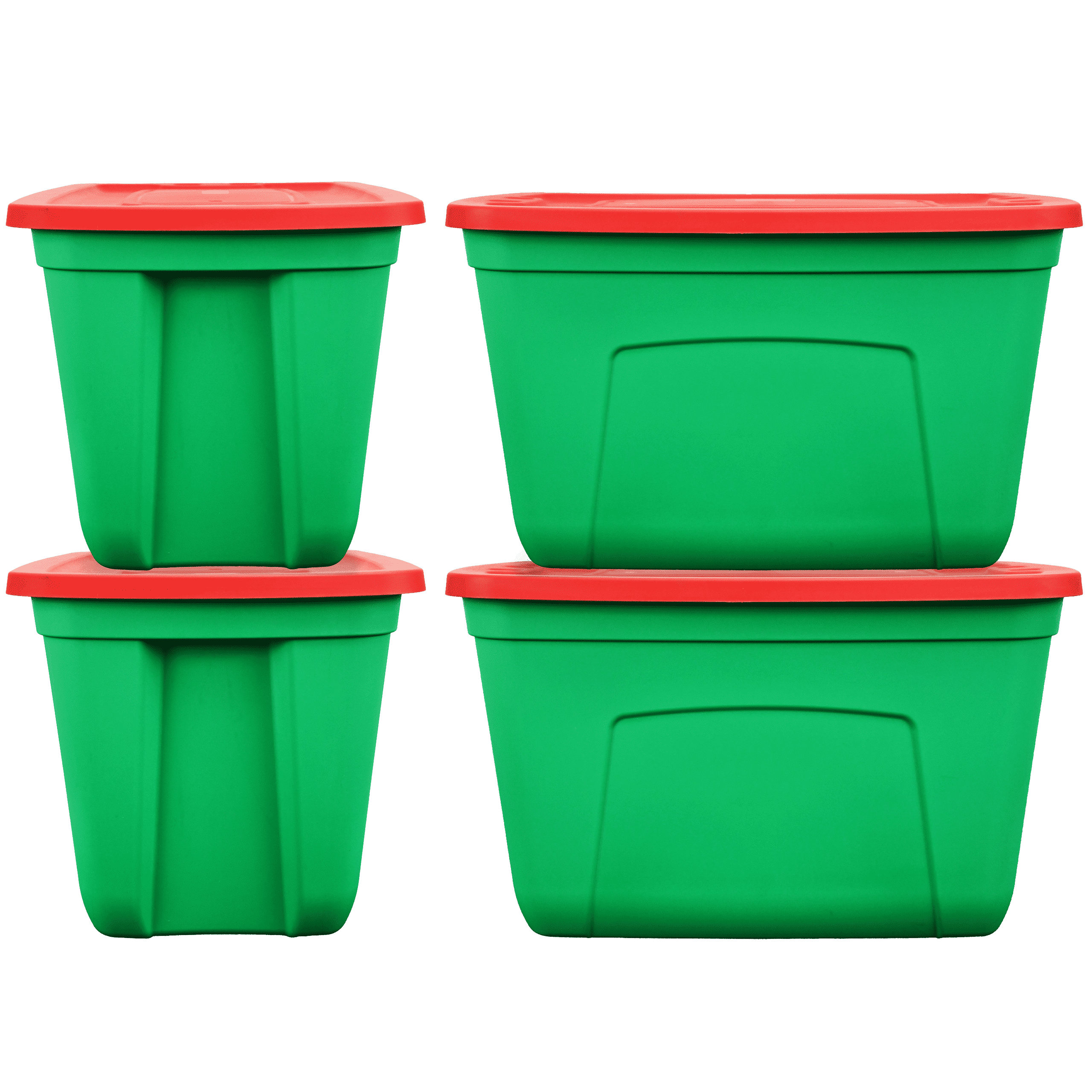 Green and Red 18-Gallon Stackable Plastic Christmas Storage Boxes with Lids (Set of 4)