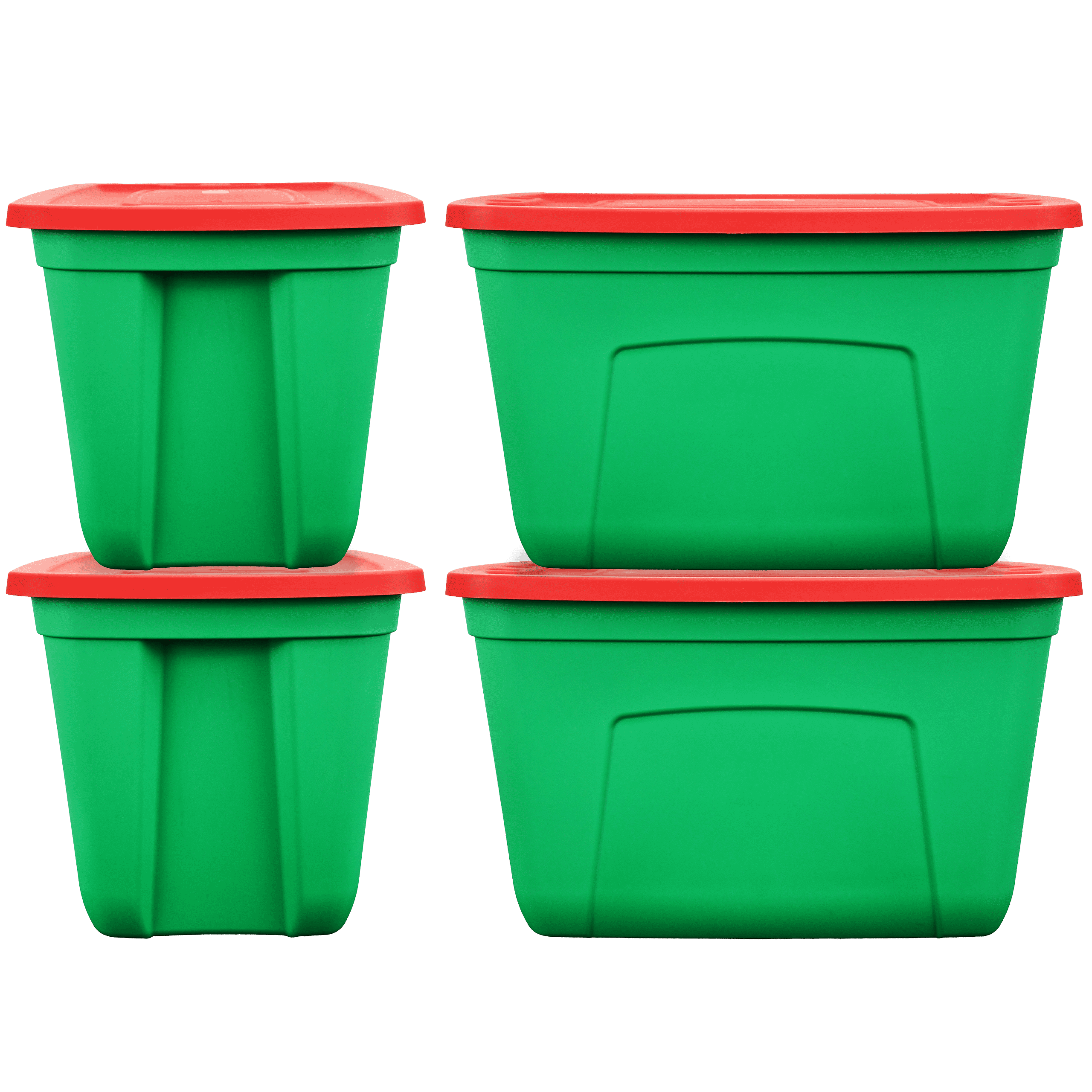 Green and Red 18-Gallon Stackable Plastic Christmas Storage Boxes with Lids (Set of 4)