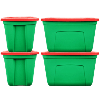 GREENMADE Extra Strong 27 Gallon Plastic Storage Bin, Multi Color, 4 Pack.  Heavy Duty Built With Snap Fit Lid. Factory Direct (Navy & Orange)
