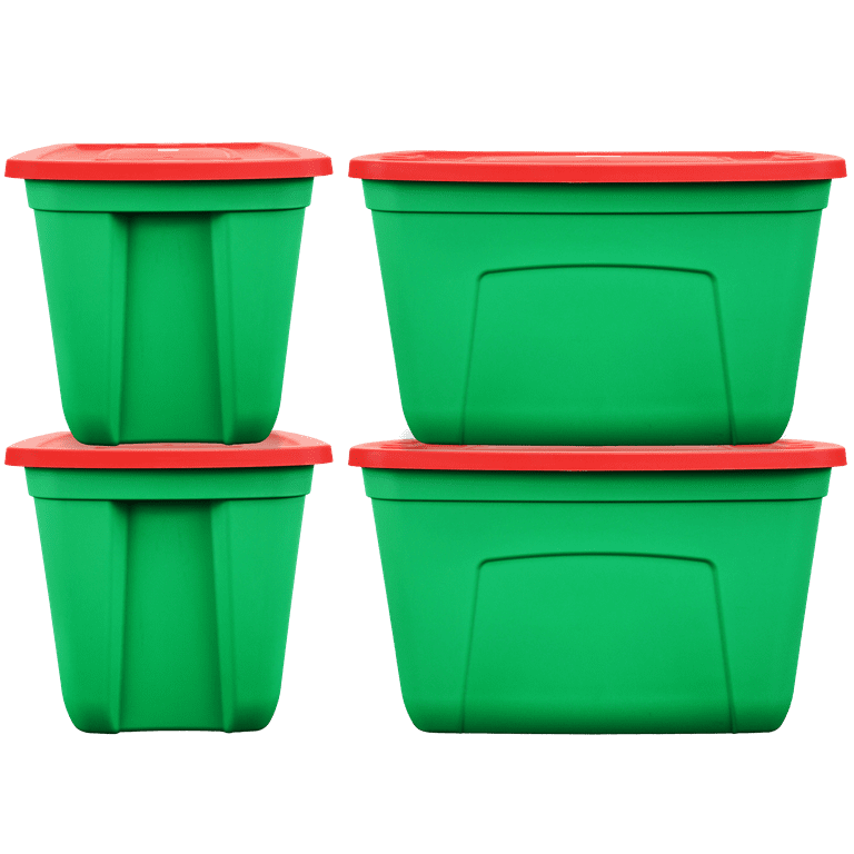 SIMPLYKLEEN 18-Gallon Reusable Stacking Plastic Storage Containers with  Lids, Green/Red (Pack of 4),Holiday Organizer, Stackable Crafts Bins,  Nestable