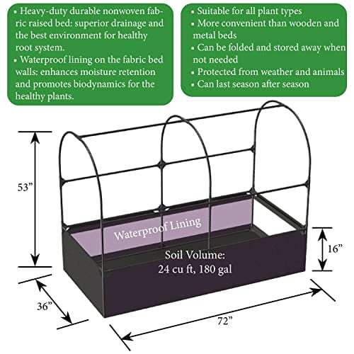 SIMPO 3-in-1 Garden System: Fabric Raised Garden Bed + Greenhouse Cover + Protective Net (36 x 72 x 53)