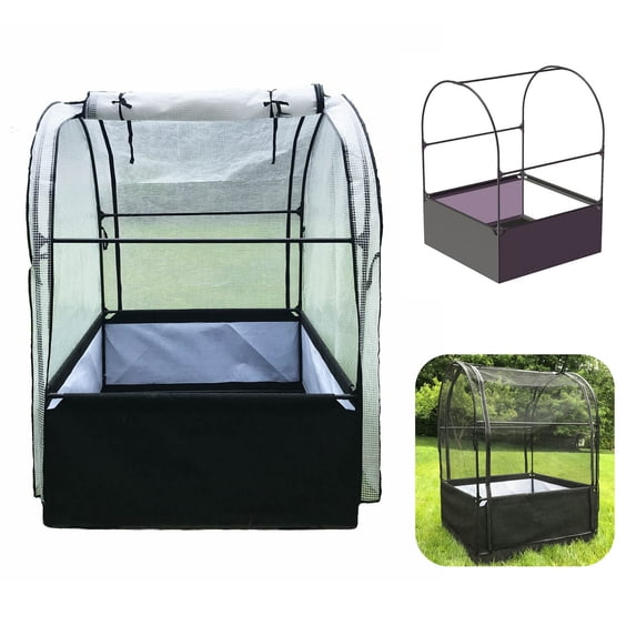 SIMPO 3-in-1 Garden System: Raised Fabric Bed + Greenhouse + Protective Net 44”W x 44”L x 61”H