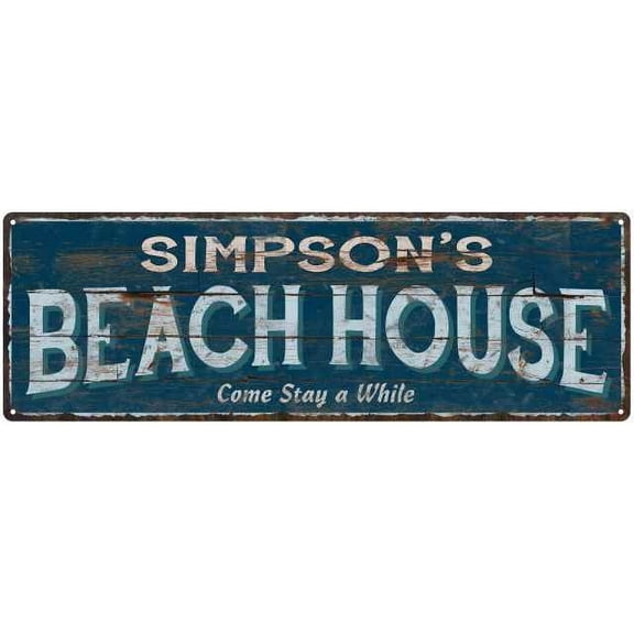 SIMPSON'S Beach House Blue Rustic Cabin Home Decor 6x18 Metal 206180026145