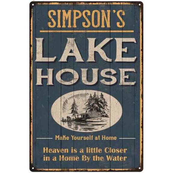 SIMPSON'S Lake House Blue Cabin Home Decor Gift 8x12 Metal 208120038145