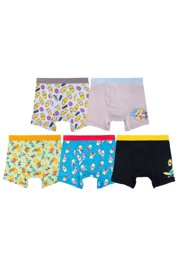 Simpsons Boys Cotton Boxer Brief Underwear 5-pack, Size 4 to 8