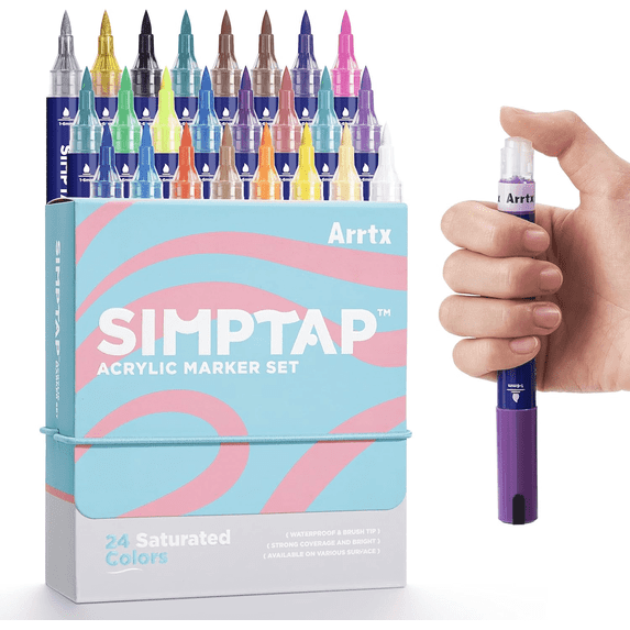 SIMPTAP Top Valve Action Markers, Set of 24 Colors Acrylic Paint Pens Art Supplies for Adults