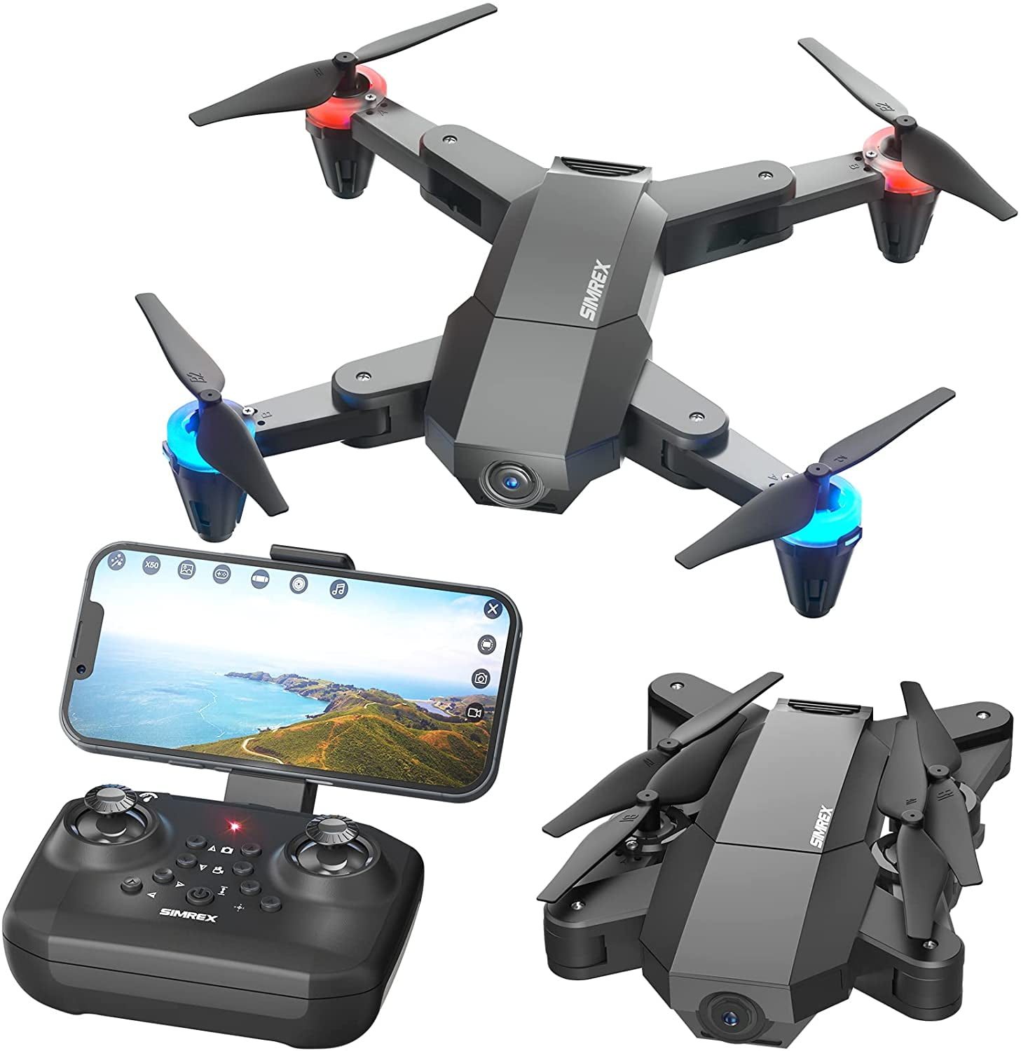 SIMREX X500 mini Drone Optical Flow Positioning RC Quadcopter with 720P HD  Camera, Altitude Hold Headless Mode, Foldable FPV Drones WiFi Live Video 3D